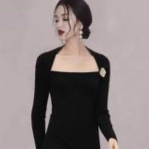 elegant square neck stretch dress